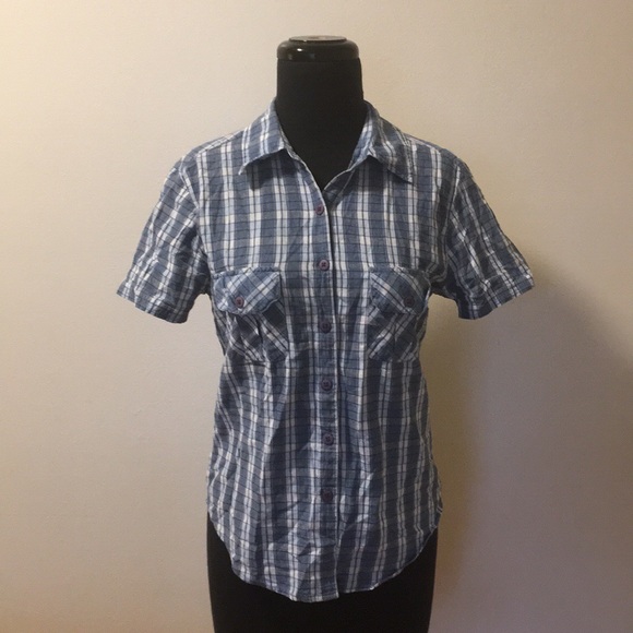 VTG 90s Arizona Jeans Short Sleeve Blue Plaid Shirt, S - Picture 2 of 7